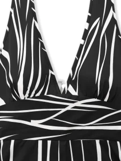 Online Retro Stage & White 1930s Irregular Print Halter Jumpsuit Black