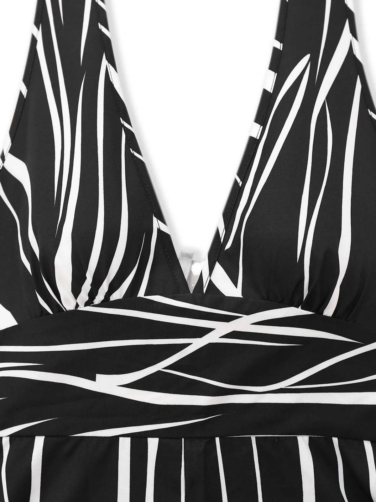 Online Retro Stage & White 1930s Irregular Print Halter Jumpsuit Black