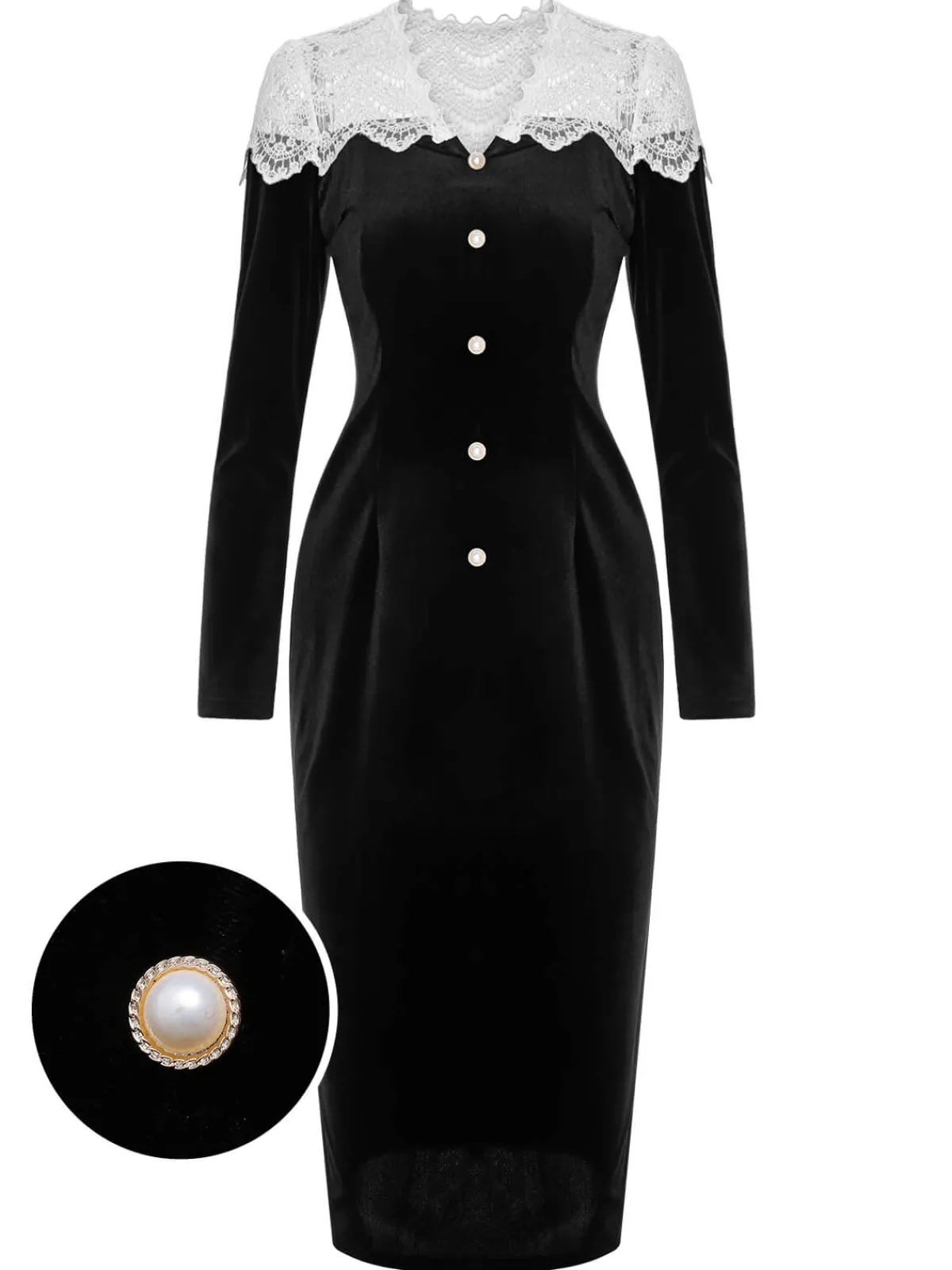 Best Retro Stage & White 1960s Lapel Patchwork Velvet Dress Black