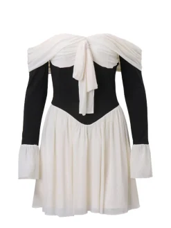Clearance Retro Stage & White 1950s Off-Shoulder Skater Dress Black