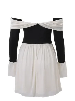 Clearance Retro Stage & White 1950s Off-Shoulder Skater Dress Black