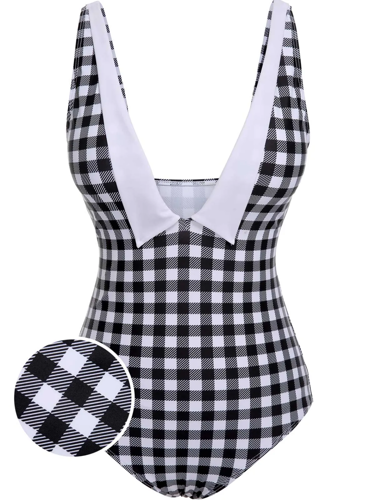 Discount Retro Stage & White 1950s Plaid One-Piece Swimsuit Black