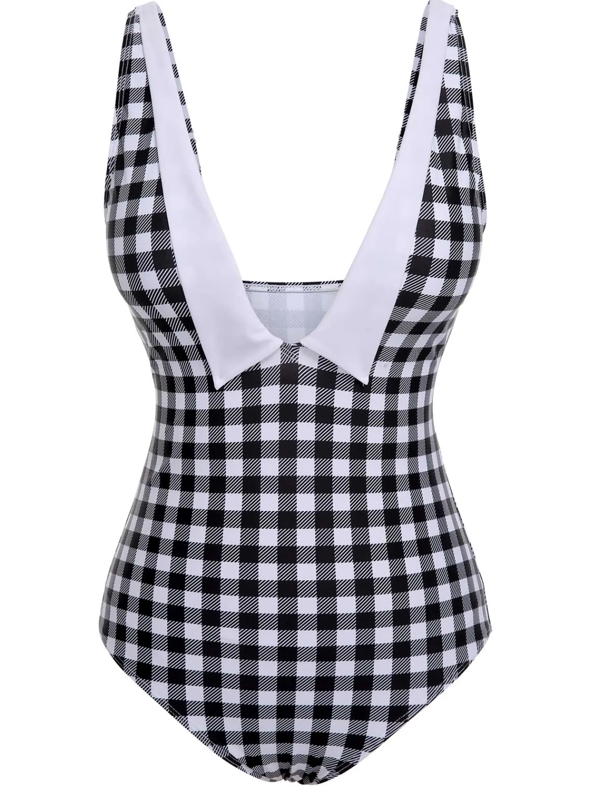 Discount Retro Stage & White 1950s Plaid One-Piece Swimsuit Black