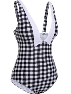 Discount Retro Stage & White 1950s Plaid One-Piece Swimsuit Black