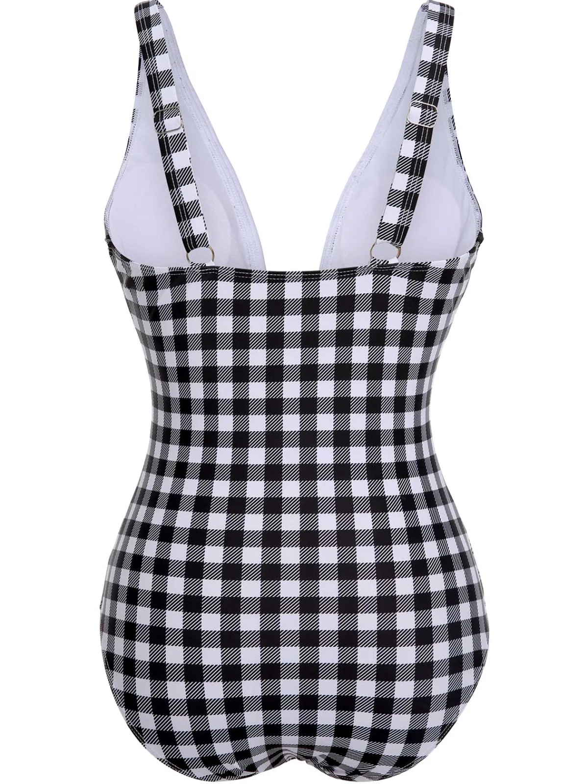Discount Retro Stage & White 1950s Plaid One-Piece Swimsuit Black