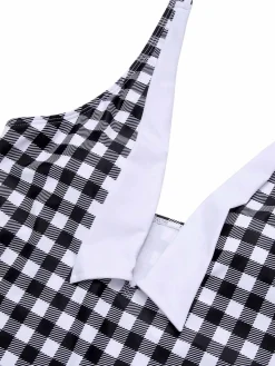 Discount Retro Stage & White 1950s Plaid One-Piece Swimsuit Black