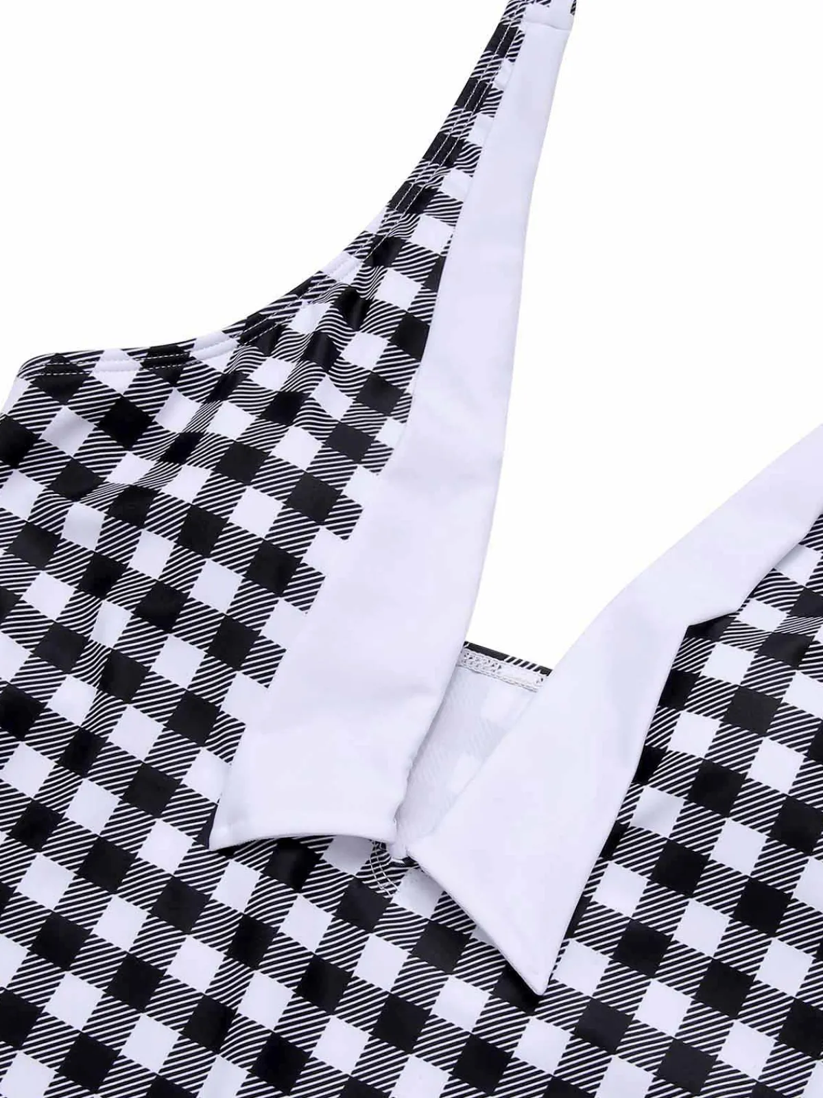 Discount Retro Stage & White 1950s Plaid One-Piece Swimsuit Black