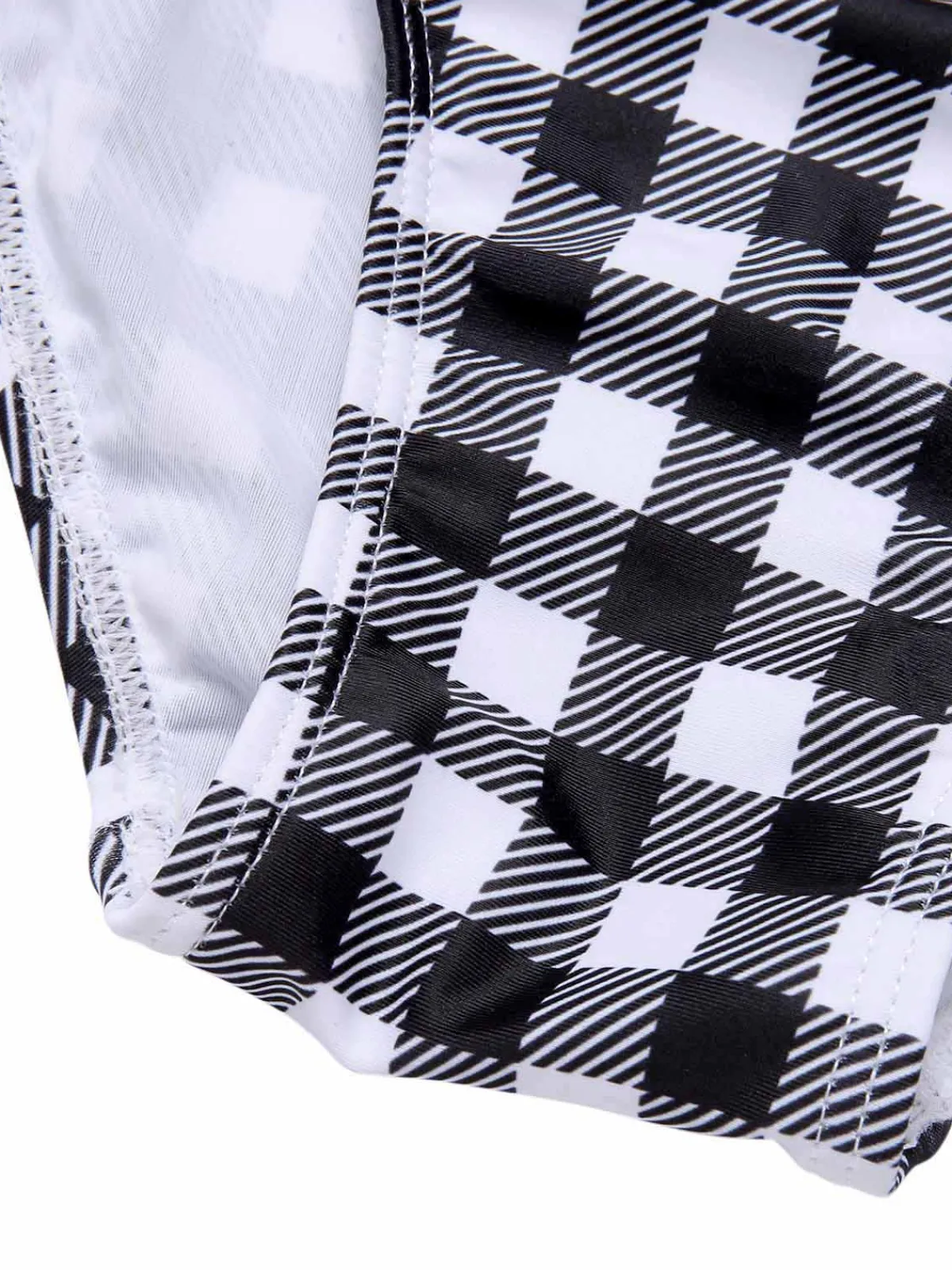 Discount Retro Stage & White 1950s Plaid One-Piece Swimsuit Black
