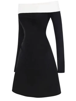 Sale Retro Stage & White 1960s Rolled Off-Shoulder Dress Black