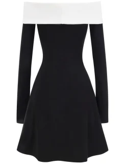Sale Retro Stage & White 1960s Rolled Off-Shoulder Dress Black