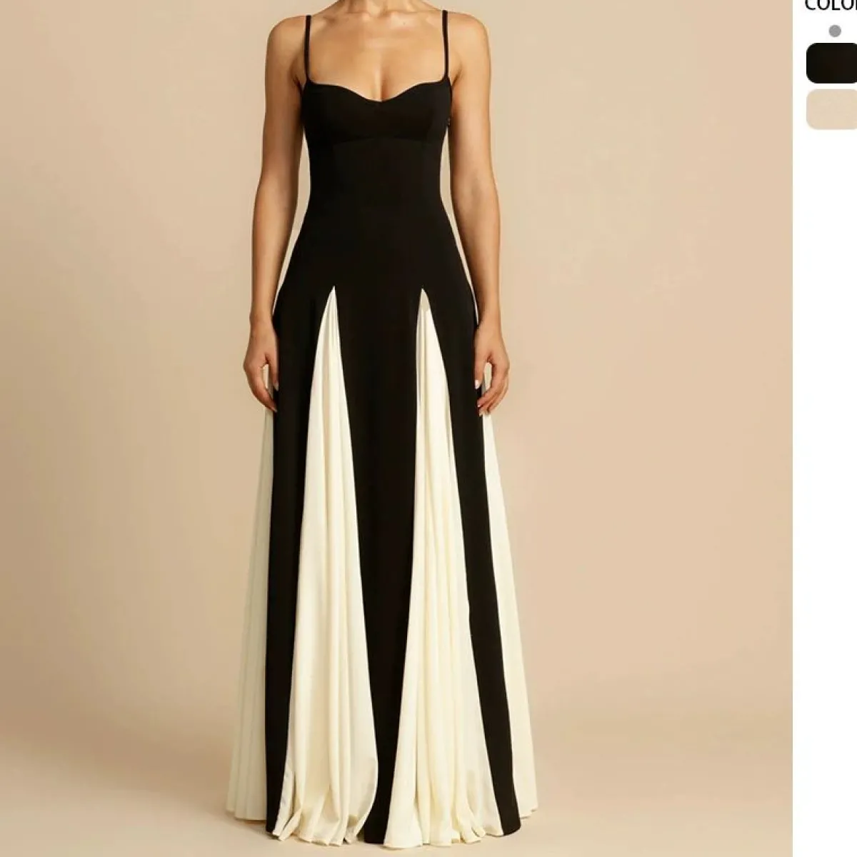 Discount Retro Stage & White 1930s Solid Patchwork Maxi Dress Black