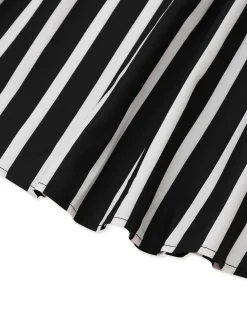 New Retro Stage 1930s Striped High Rise Long Skirt Black & White