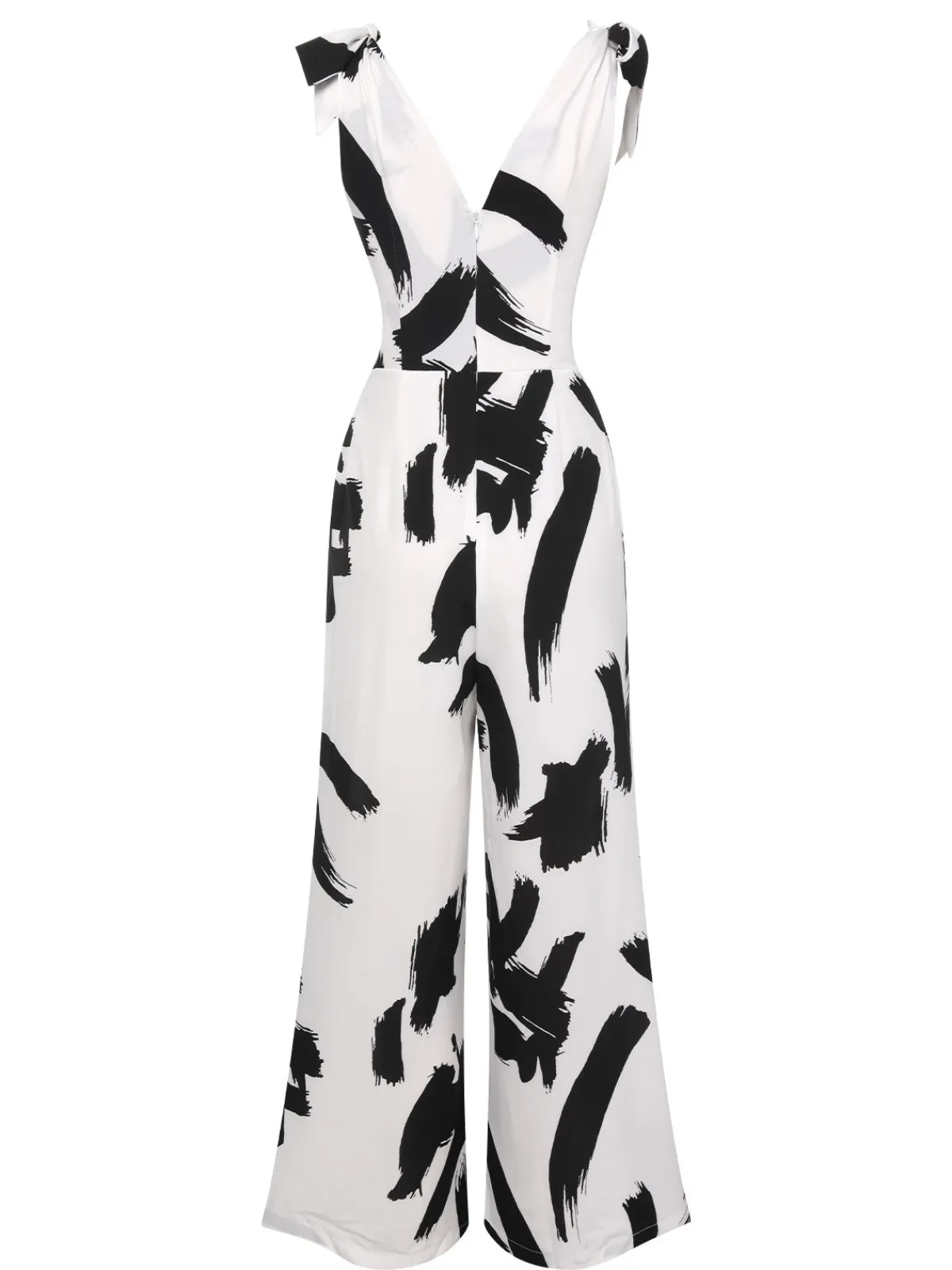 Sale Retro Stage 1940s V-Neck Bohemian Jumpsuit Black & White