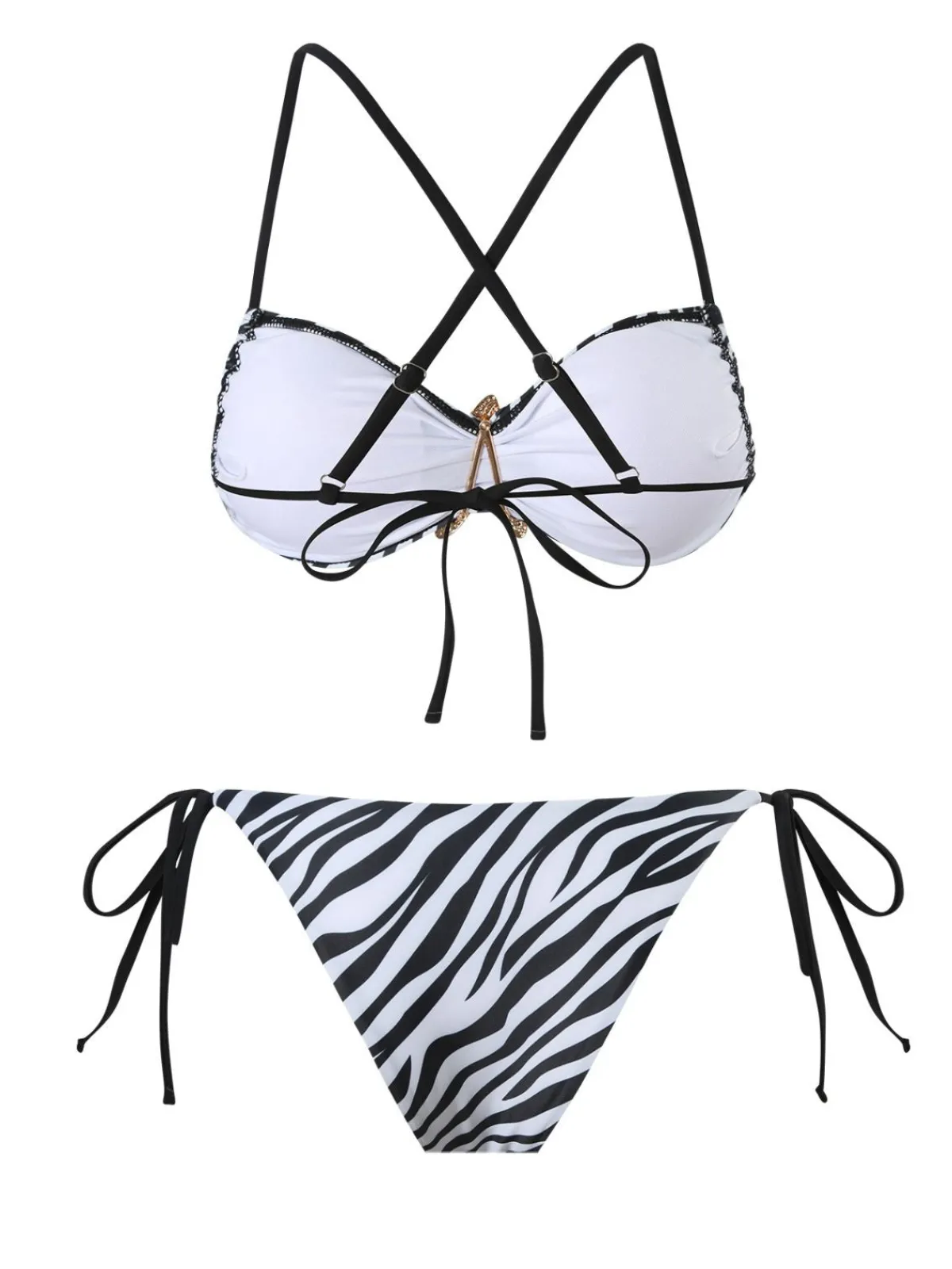 Outlet Retro Stage 1950s Zebra Stripes Starfish Bikini Set Black & White