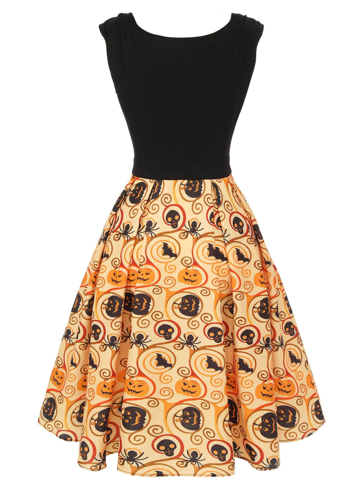 Clearance Retro Stage 1950s Pumpkin Bat Spider Dress Black & Yellow