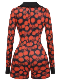 Outlet Retro Stage Black And 1970s Balloon Ghost Face Romper Red