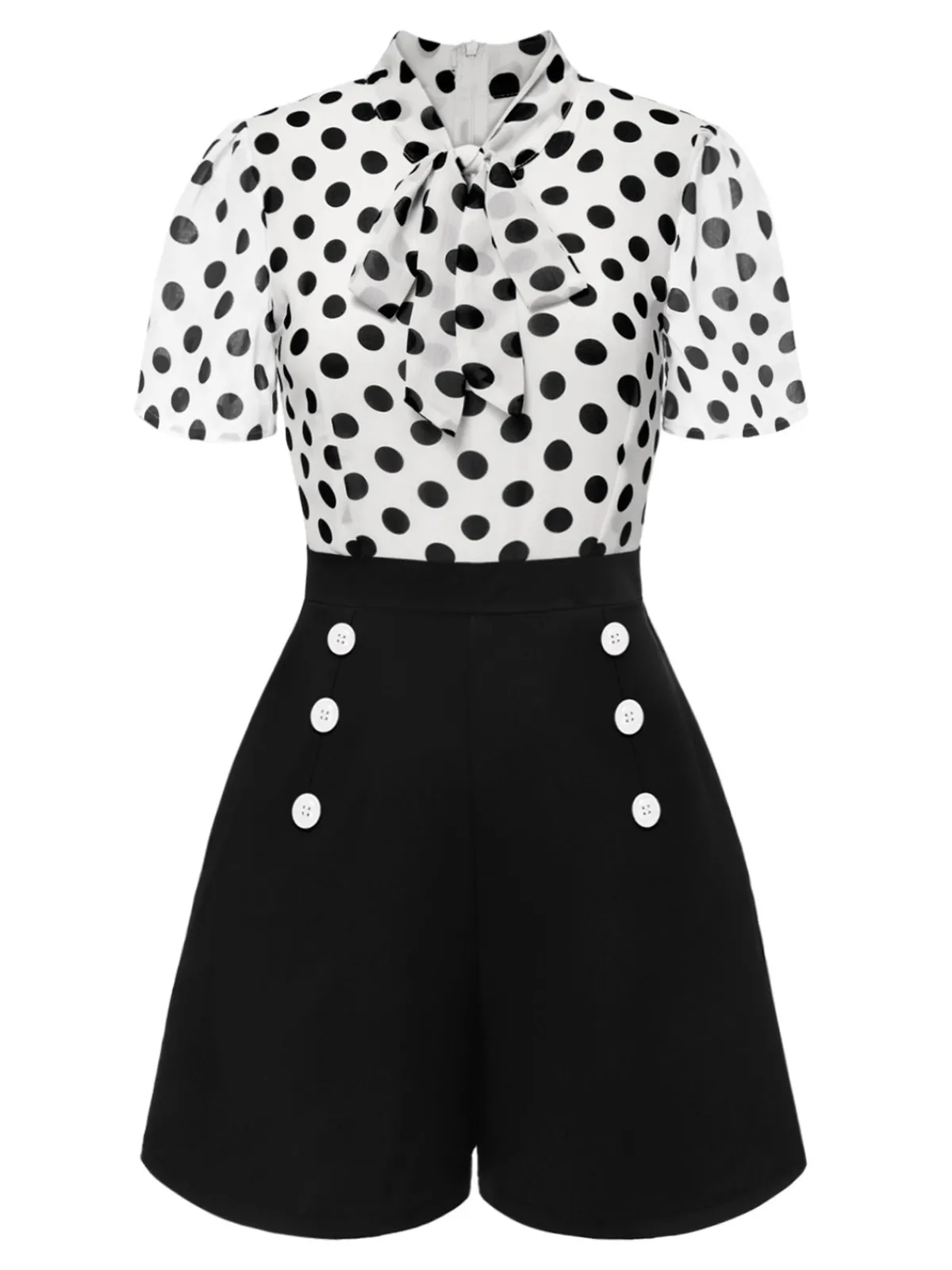 Discount Retro Stage And White 1950s Polka Dot Collared Romper Black