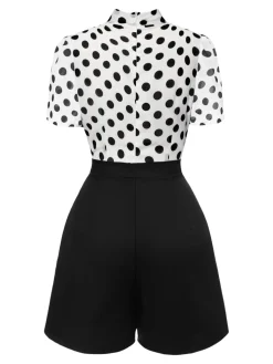 Discount Retro Stage And White 1950s Polka Dot Collared Romper Black