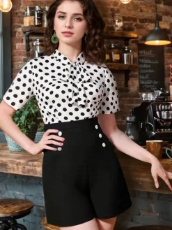 Discount Retro Stage And White 1950s Polka Dot Collared Romper Black