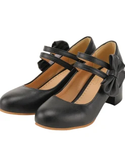 Clearance Retro Stage Bow Mary Jane Chunky Heel Shoes Black
