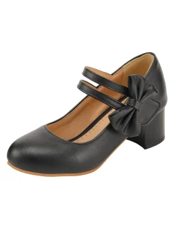 Clearance Retro Stage Bow Mary Jane Chunky Heel Shoes Black
