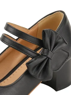 Clearance Retro Stage Bow Mary Jane Chunky Heel Shoes Black