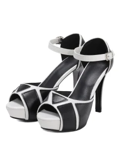 Clearance Retro Stage Fish Mouth Buckle High Heels Shoes Black