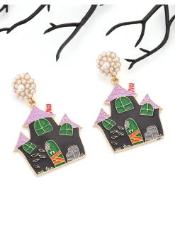 Outlet Retro Stage Black Halloween Cartoon Haunted House Earrings