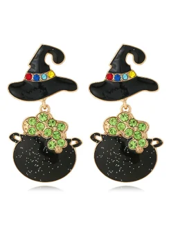 Best Retro Stage Black Halloween Cartoon Witch Hat Earrings