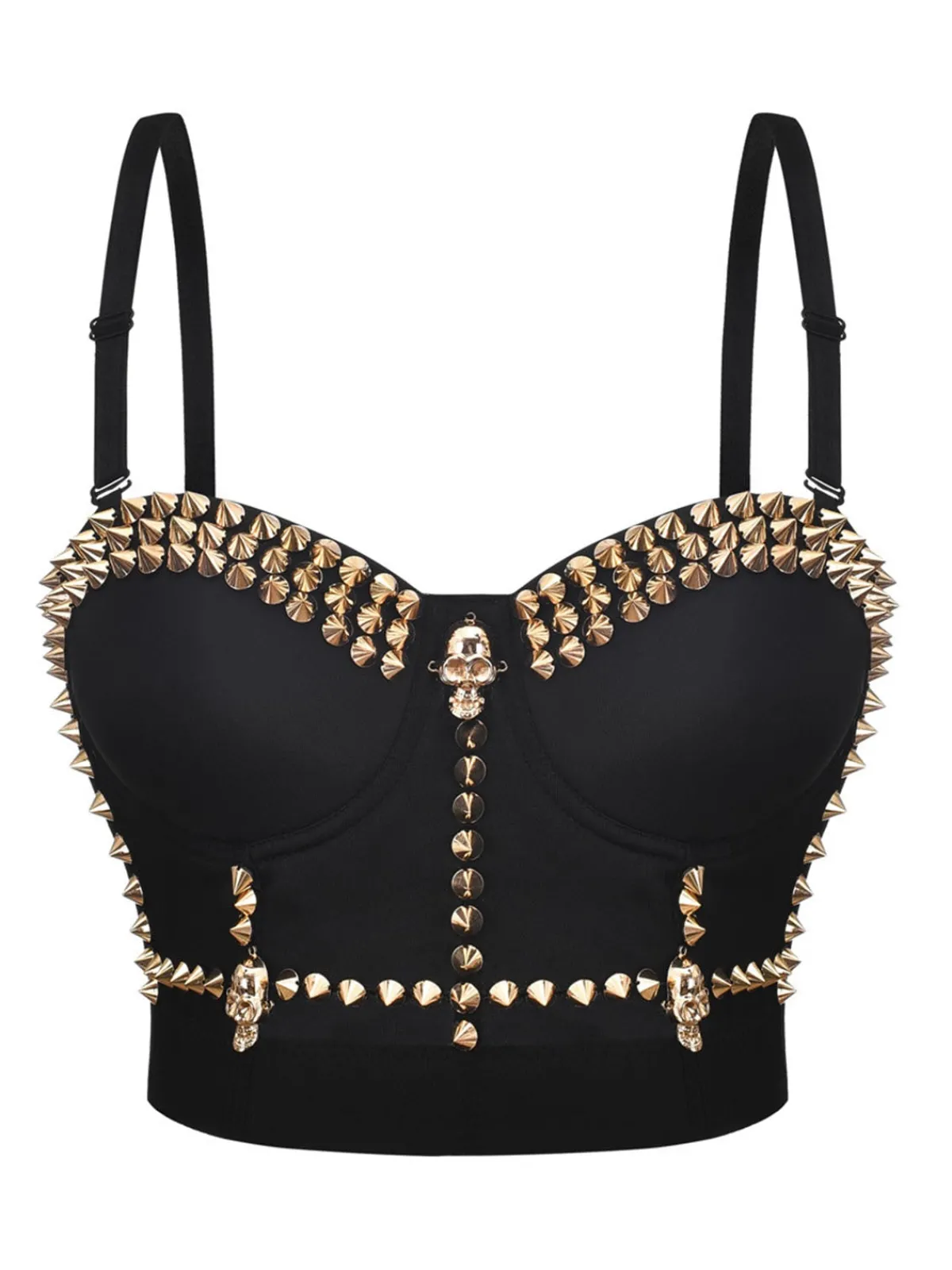 Sale Retro Stage Halloween Punk Rivet Gothic Camisole Black