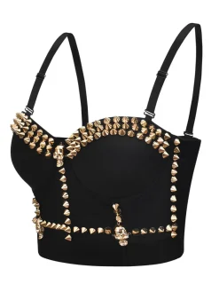 Sale Retro Stage Halloween Punk Rivet Gothic Camisole Black