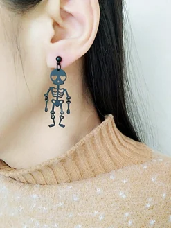 Sale Retro Stage Black Halloween Skeleton Dangle Earrings