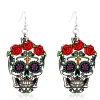 Discount Retro Stage Black Halloween Skull Rose Earrings