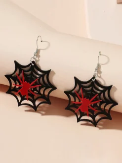 Discount Retro Stage Black Halloween Spider Web Earrings
