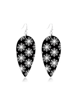 Discount Retro Stage Black Halloween Spiderweb Teardrop Earrings