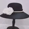 Hot Retro Stage Black Pearls Flowers Solid Hat