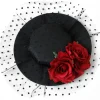 Best Retro Stage Black Retro 3D Roses Mesh Hat
