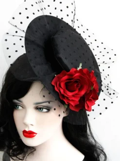 Best Retro Stage Black Retro 3D Roses Mesh Hat