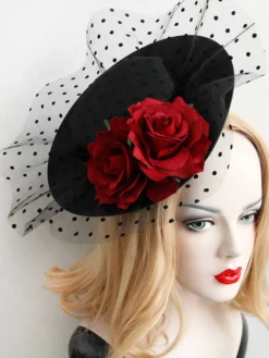 Best Retro Stage Black Retro 3D Roses Mesh Hat