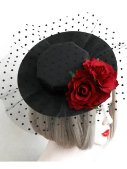Best Retro Stage Black Retro 3D Roses Mesh Hat