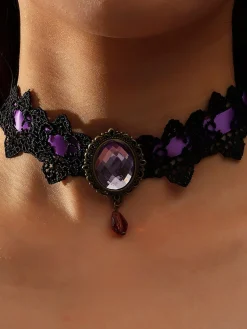 Online Retro Stage Black Retro Halloween Lace Necklace