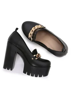 Hot Retro Stage Retro Thick Bottom High Heels Black