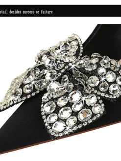 Fashion Retro Stage Rhinestone Satin Pointed Toe Stiletto Heels Black