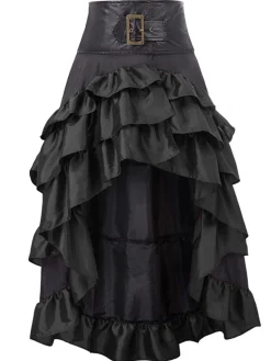 Discount Retro Stage Black Ruffle Patchwork Irregular Skirt
