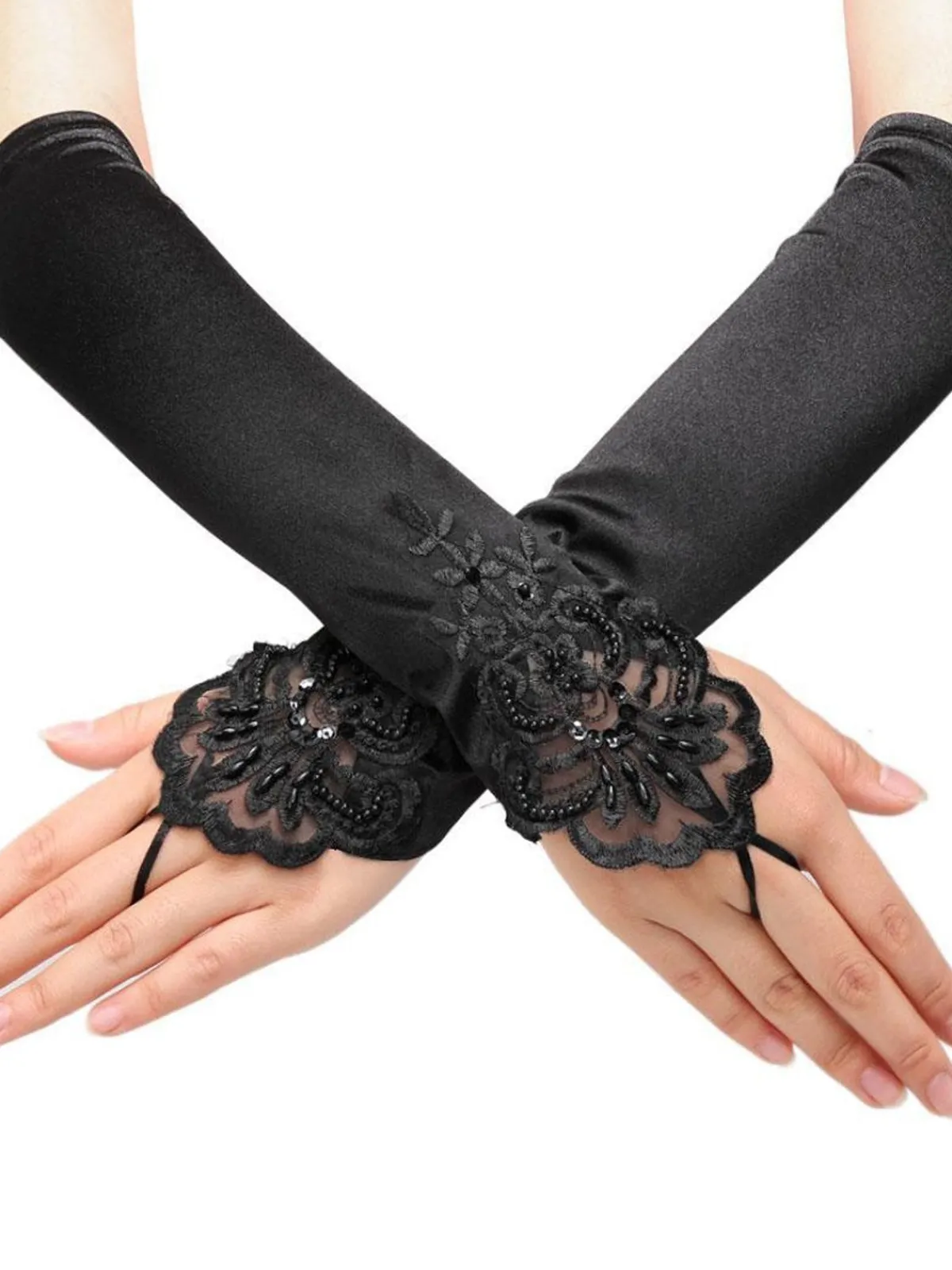 New Retro Stage Black 1920s Fingerless Lace Gloves