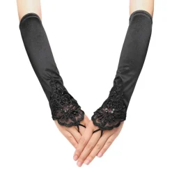 New Retro Stage Black 1920s Fingerless Lace Gloves