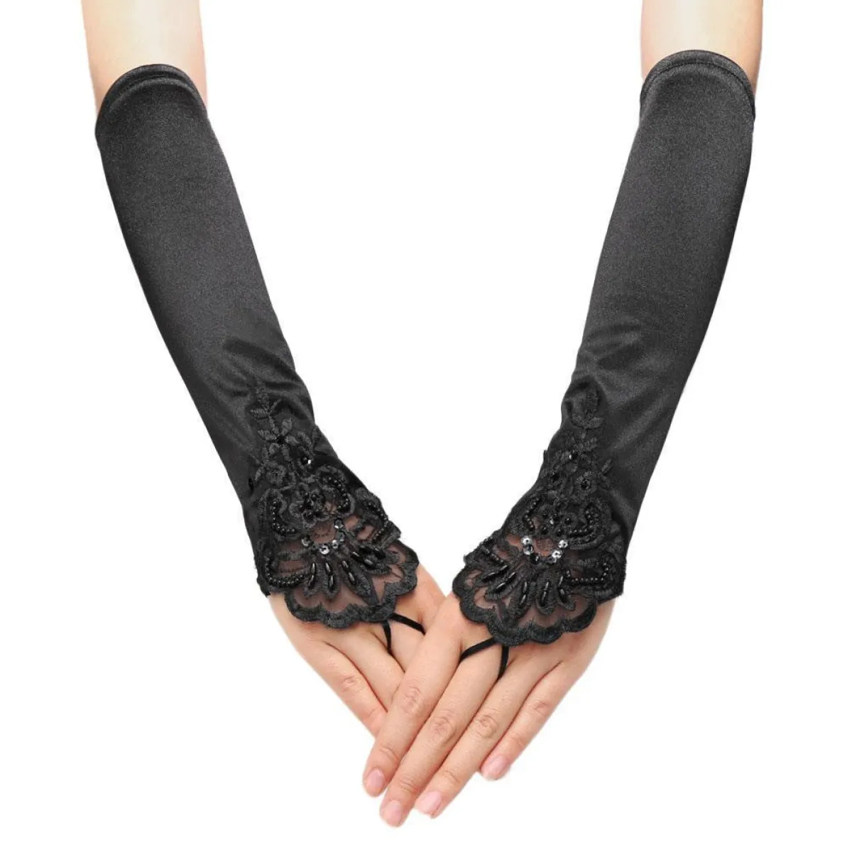 New Retro Stage Black 1920s Fingerless Lace Gloves