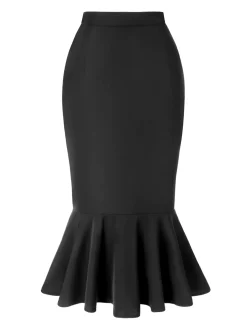 Discount Retro Stage 1930s Asymmetric Pleated Fishtail Skirt Black