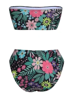 Clearance Retro Stage 1950s Bandeau Floral Swimsuit Black