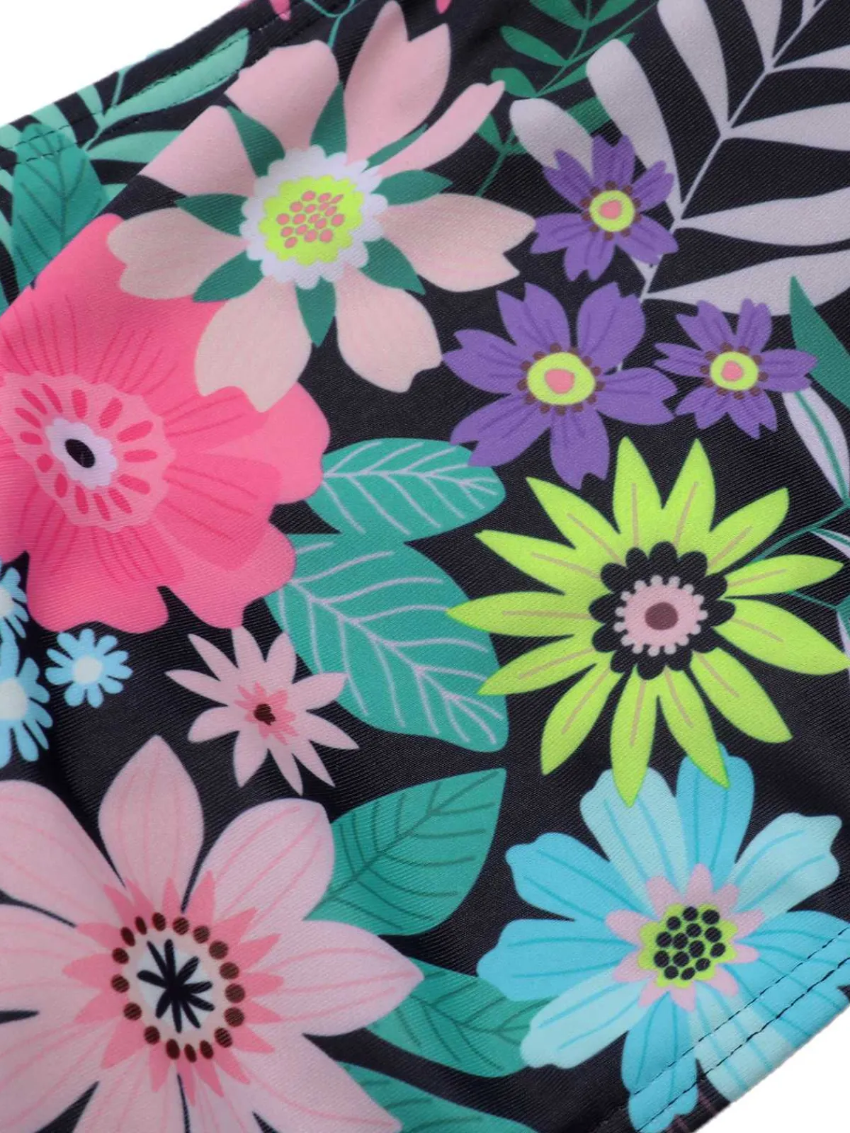 Clearance Retro Stage 1950s Bandeau Floral Swimsuit Black